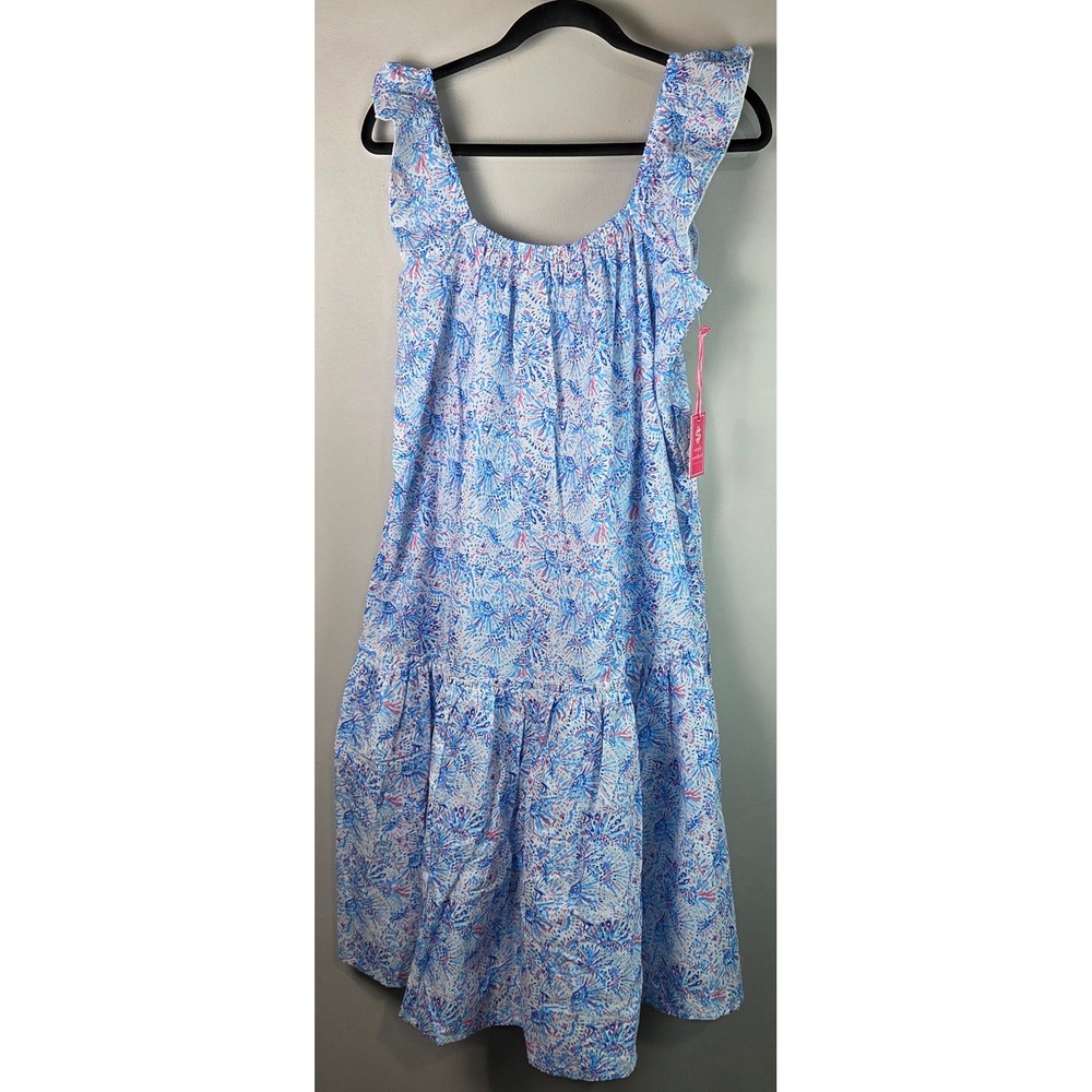 Simply Southern Tiered Dress Women L Blue NWT Ruffle Confetti 0123-DRPWST-DRESS